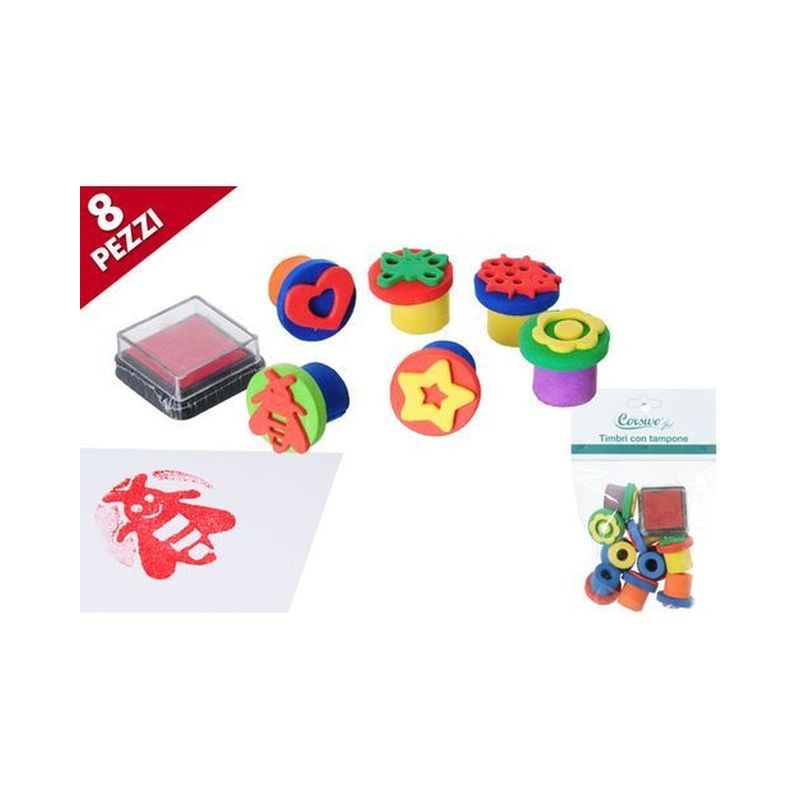 SET TIMBRI C/TAMPONE 8PZ ASS. EAN 8055329210670 INGROSSO TIMBRINI