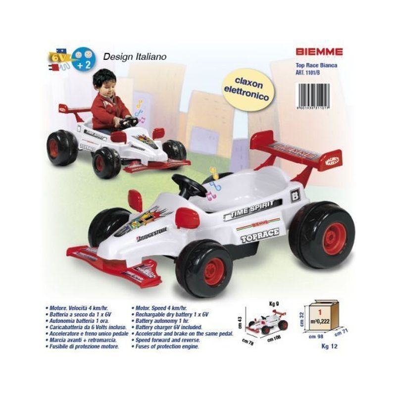 AUTO EL. TOP RACE 6V. BIANCA EAN 8001938311017 INGROSSO AUTO E MOTO ELETTRICHE