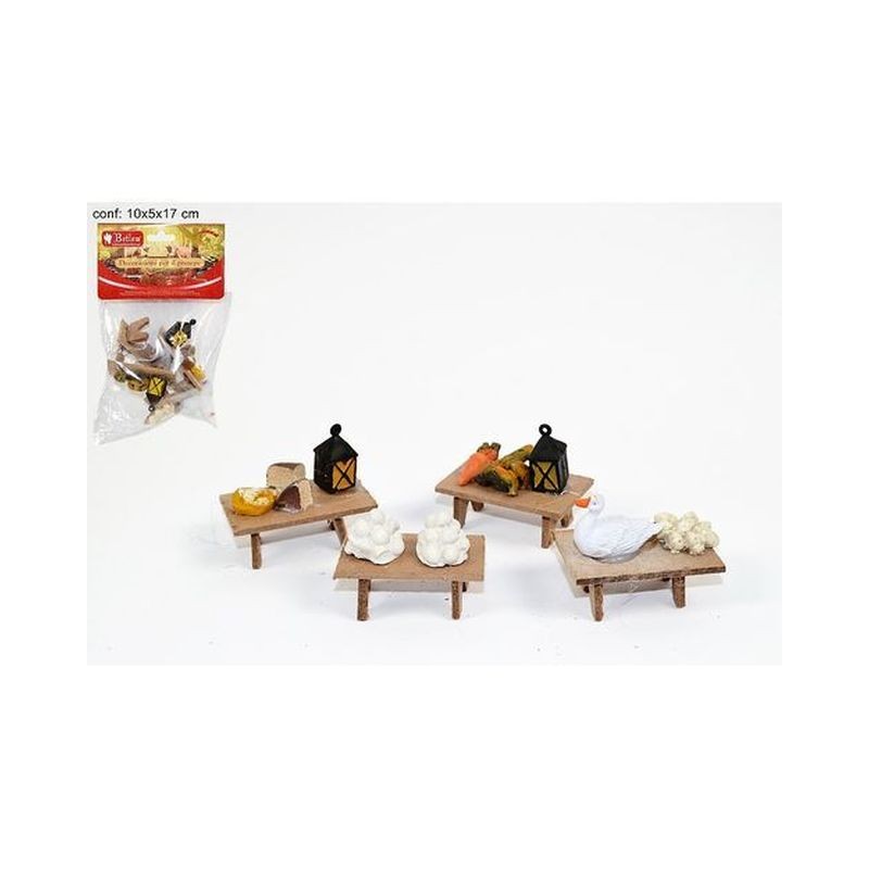 TAVOLINI C/OGGETTI 4PZ 10X5X17CM EAN 8033113005190 INGROSSO ACCESSORI PER IL PRESEPE