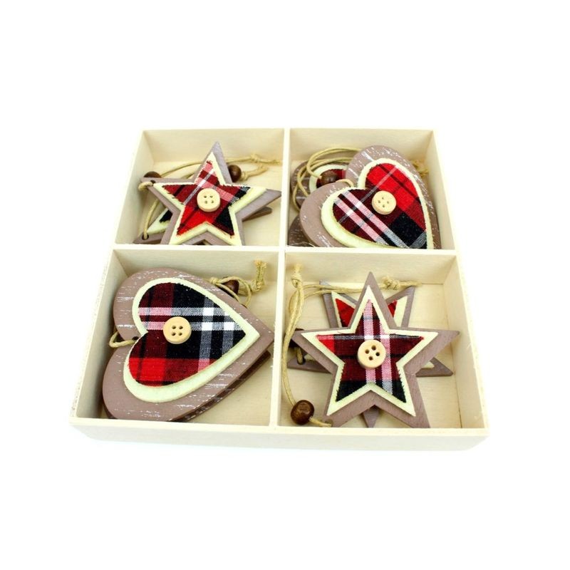 BOX 8PZ CUORE E STELLA SCOZZESE EAN 8033113702891 INGROSSO APPENDINI NATALIZI