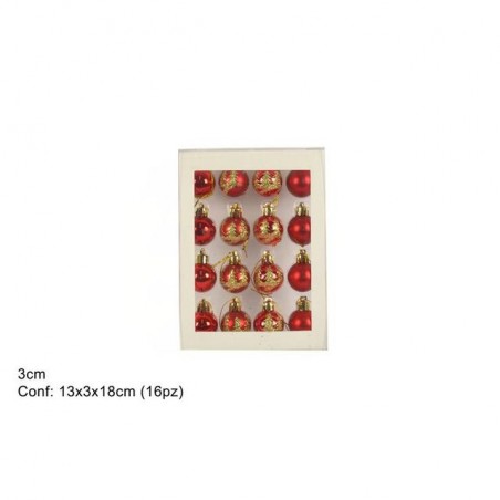 PALLINE 3CM SET 16PZ DECORATE ROSSO ORO EAN 8033113937422 INGROSSO PALLINE DI NATALE E PUNTALI