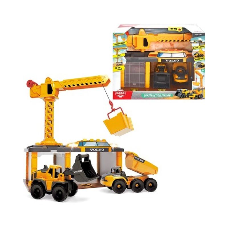 VOLVO CONSTRUCTION STATION CON 3 VEICOLI 16.5 CM, LUCI E SUONI EAN 4006333080531 INGROSSO MODELLINI AUTO