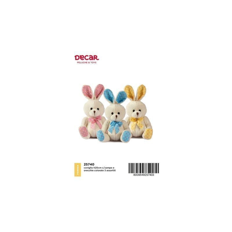 CONIGLIO H20CM 3 ASS. C/FIOCCO E ZAMPE EAN 8009549257403 INGROSSO PELUCHE PASQUALI