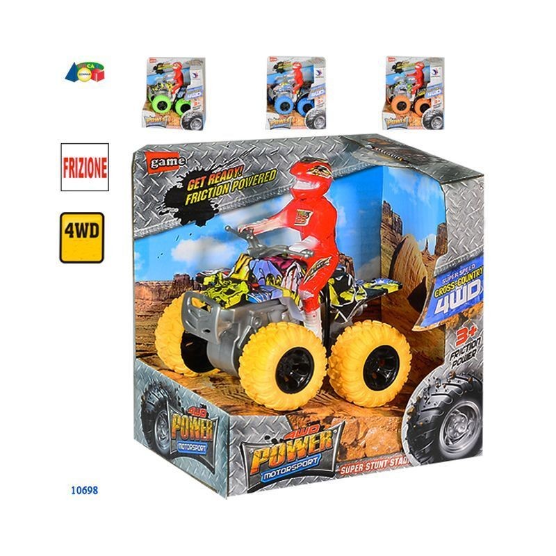 QUAD 4WD AEROGRAFATO FRIZ C/PILOTA ASS EAN 8057438024704 INGROSSO MODELLINI AUTO A FRIZIONE