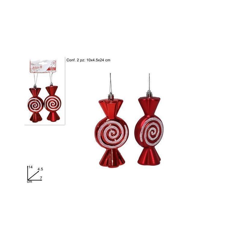 APPENDINI CARAMELLA 2PZ ROSSO EAN 8053482188799 INGROSSO APPENDINI NATALIZI