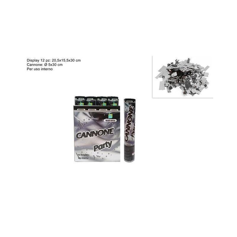 CANNONE PARTY CORIANDOLI SILVER MET 30CM EAN 8034048371794 INGROSSO SPARA CORIANDOLI