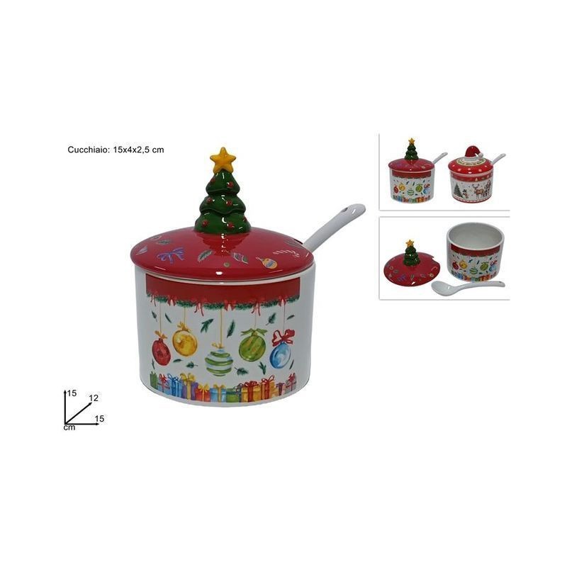 BARATTOLO CERAMICA C/CUCCHIAINO NATALE EAN 8053482258621 INGROSSO BARATTOLI NATALIZI