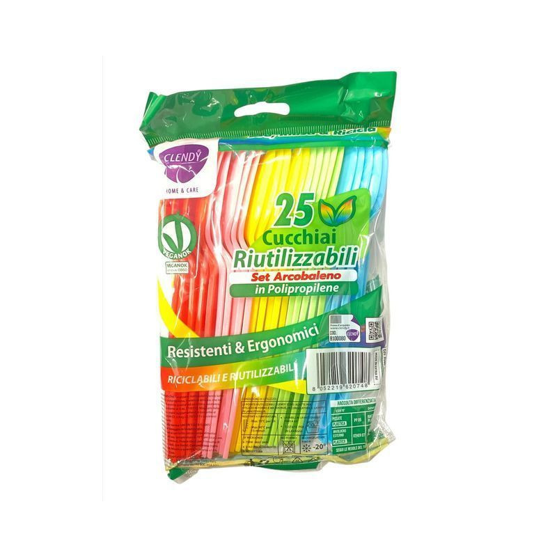CUCCHIAI RIUTILIZZ. 25PZ ARCOBALENO EAN 8052219620748 INGROSSO POSATE PER PARTY